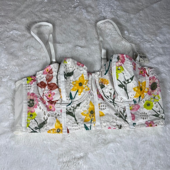 Aerie Real Good Floral Lace Longline Balconette Corset Bra White 36C NWT - Picture 3 of 11